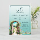 Waterverf bloementuin licht Blauwgroen 50e Verjaar Kaart (Staand voorkant)