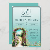 Waterverf bloementuin licht Blauwgroen 50e Verjaar Kaart (Voorkant / Achterkant)