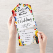 Waterverf Bloementuin Paar Zomer Huwelijk All In One Uitnodiging (Afscheurbaar)