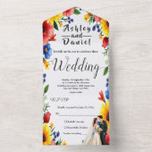 Waterverf Bloementuin Paar Zomer Huwelijk All In One Uitnodiging (Binnen)