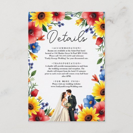 Waterverf Bloementuin Paar Zomer Huwelijk Informatiekaartje (Voorkant)