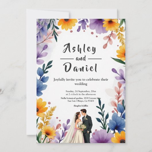 Waterverf Bloementuin Paar Zomer Huwelijk Kaart (Voorkant)