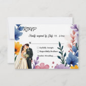 Waterverf Bloementuin Paar Zomer Huwelijk RSVP Kaartje (Voorkant)