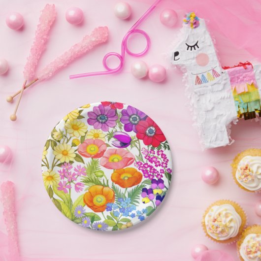 Waterverf Bloementuin Papier Borden Papieren Bordje (Feest)