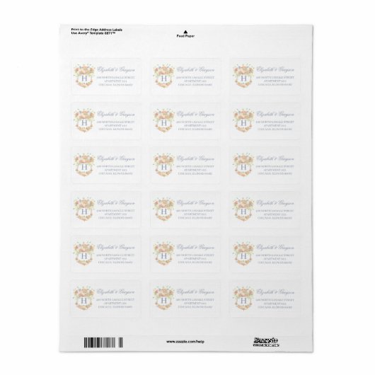 Waterverf Bloementuin Party Crest Adres Etiket (Full Sheet)