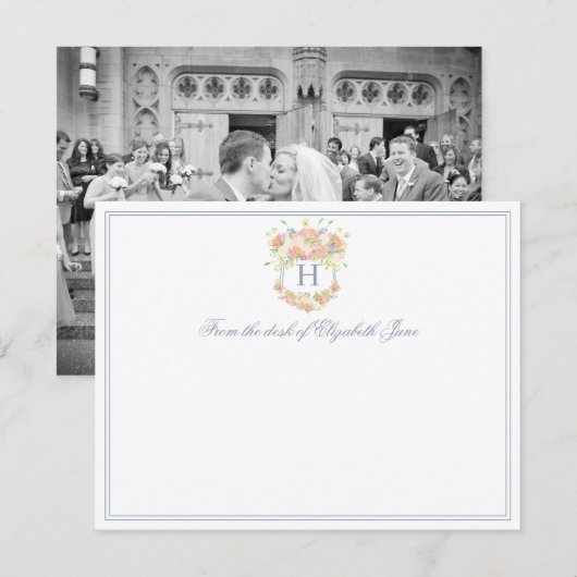 Waterverf Bloementuin Party Crest Foto Bedankkaart (Voorkant / Achterkant)