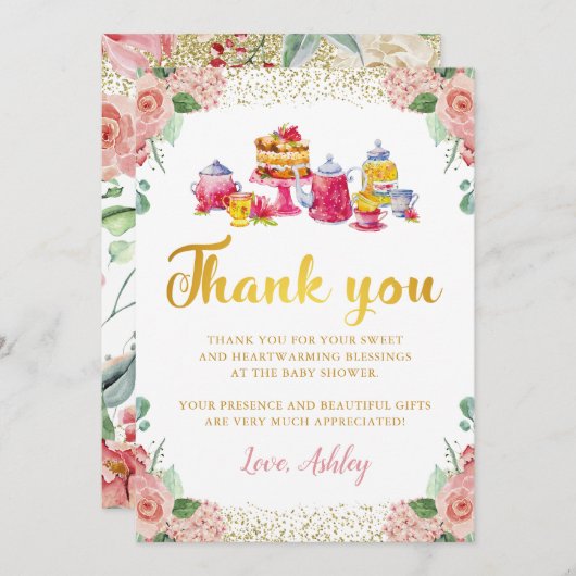 Waterverf Bloementuin Thee Feest Bedankkaart Kaart (Voorkant / Achterkant)