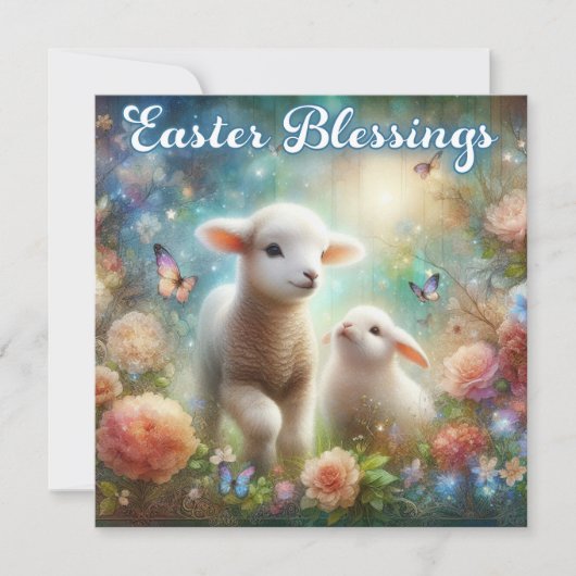 Waterverf bloementuinlam en konijnenpasen feestdagenkaart (Voorkant)