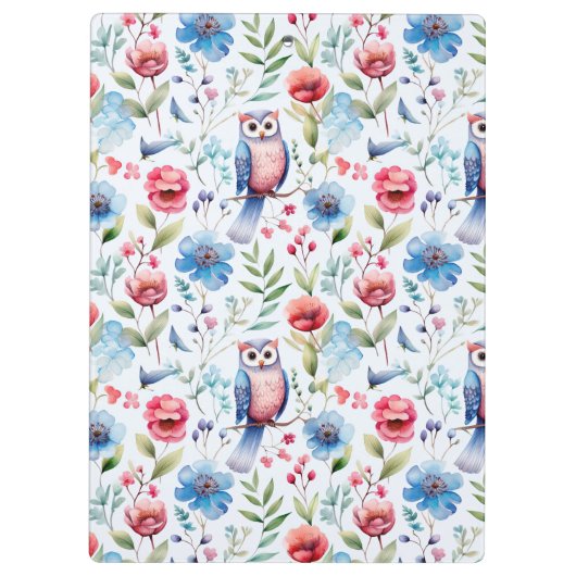 Waterverf Bloemenuil Naadloos Patroon Klembord (Achterkant)