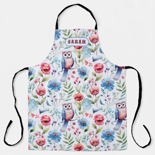 Waterverf Bloemenuil Naadloos Patroon Schort (Voorkant)