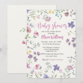 Waterverf bloemenuitnodiging Baby shower Kaart (Voorkant / Achterkant)