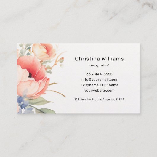 Waterverf bloemenuniek monogram visitekaartje (Achterkant)