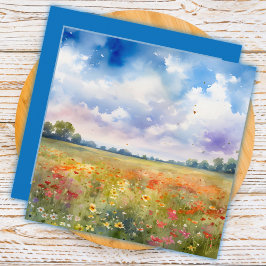 waterverf Bloemenveld met wolken Dank je