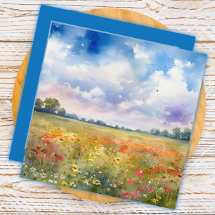 waterverf Bloemenveld met wolken Dank je