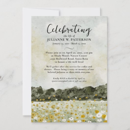 Waterverf Bloemenveld Viering van het Leven Foto Kaart (Voorkant)