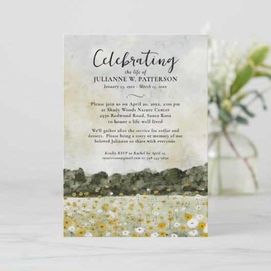 Waterverf Bloemenveld Viering van het Leven Foto Kaart (Staand voorkant)