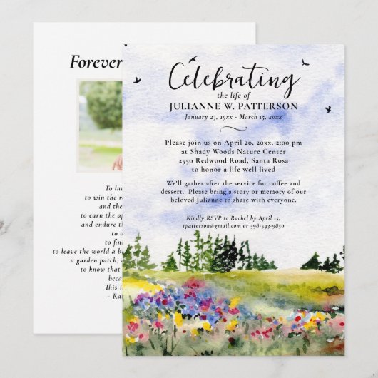 Waterverf Bloemenveld Viering van het Leven Foto Kaart (Voorkant / Achterkant)