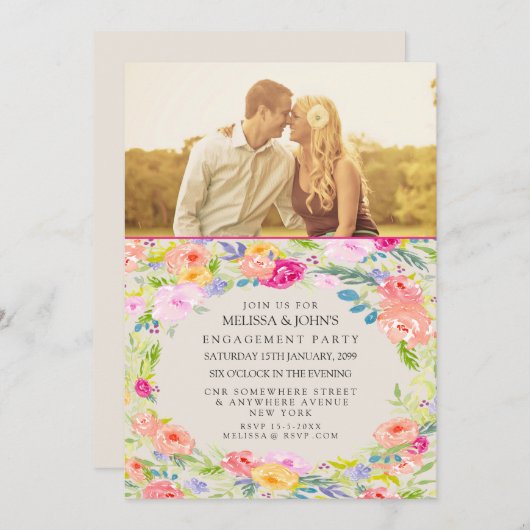 Waterverf Bloemenverlovingsfeest Fotouitnodiging Kaart (Voorkant / Achterkant)