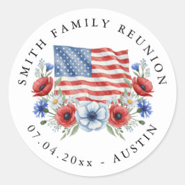 Waterverf Bloemenvlag VS Patriottische Familiereün Ronde Sticker