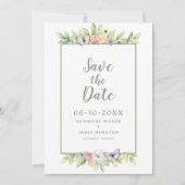 Waterverf Bloemenvlinder Elegant Bruiloft Groen Save The Date (Voorkant)