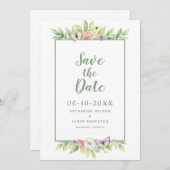 Waterverf Bloemenvlinder Elegant Bruiloft Groen Save The Date (Voorkant / Achterkant)