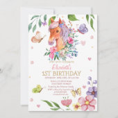 Waterverf Bloemenvlinder Pony Stripe Verjaardag Kaart (Voorkant)