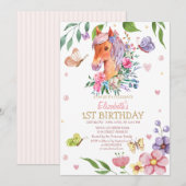 Waterverf Bloemenvlinder Pony Stripe Verjaardag Kaart (Voorkant / Achterkant)