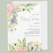 Waterverf Bloemenvlinder QR Code Verjaardagsfeest Kaart