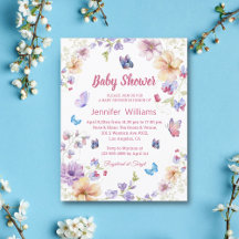waterverf bloemenvlinders meisje baby shower