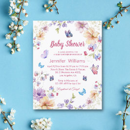 waterverf bloemenvlinders meisje baby shower kaart
