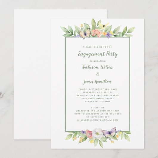 Waterverf Bloemenvlinders Verlovingsfeest Kaart (Voorkant / Achterkant)