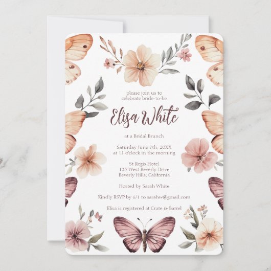 Waterverf Bloemenvlinders Vrijgezellenfeest CUSTOM Kaart