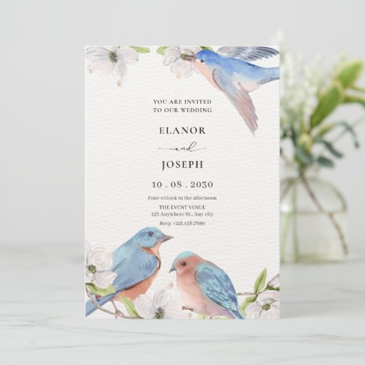 Waterverf bloemenvogelbruiloft kaart (Staand voorkant)