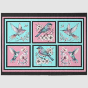 Waterverf Bloemenvogels op Tegel Decoupage Tissuepapier