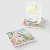 Waterverf bloemenvogels stenen onderzetter (Zijkant)