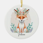 Waterverf Bloemenvos gepersonaliseerd Keramisch Ornament (Voorkant)