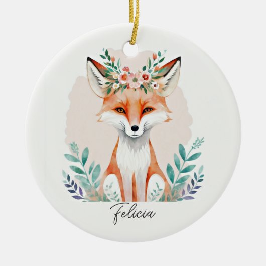 Waterverf Bloemenvos gepersonaliseerd Keramisch Ornament (Voorkant)