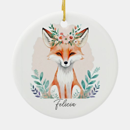 Waterverf Bloemenvos gepersonaliseerd Keramisch Ornament (Achterkant)