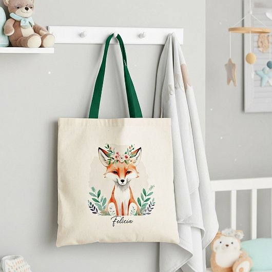 Waterverf Bloemenvos gepersonaliseerd Tote Bag