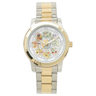 Waterverf Bloemenwiel van het Jaar Pagan Wicca Horloge