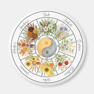 Waterverf Bloemenwiel van het Jaar Pagan Wicca Magneet