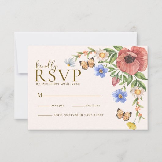 Waterverf bloemenwilde bloemen Boho bruiloft RSVP Kaartje (Voorkant)