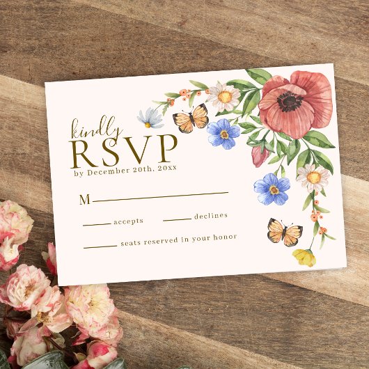 Waterverf bloemenwilde bloemen Boho bruiloft RSVP Kaartje