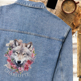 Waterverf Bloemenwolf | Gepersonaliseerd Denim Jacket