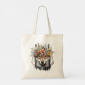 Waterverf Bloemenwolf Tote Bag (Achterkant)