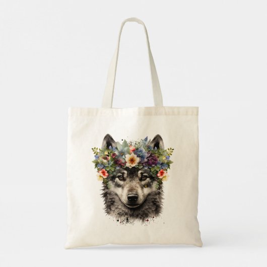 Waterverf Bloemenwolf Tote Bag (Achterkant)