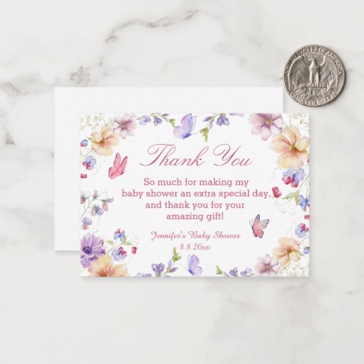 waterverf bloemenzomer dank u baby shower notitiekaartje (Voorkant / Achterkant in situ)