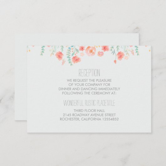 waterverf bloemetjes elegante bruiloft Receptie ka Informatiekaartje (Voorkant / Achterkant)