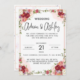 waterverf bloemetjes rode huwelijksuitnodigingen kaart