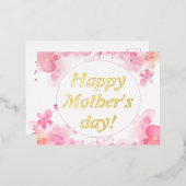 Waterverf bloemetjes roze moederdag folie feestdagen briefkaart (Voorkant / Achterkant)